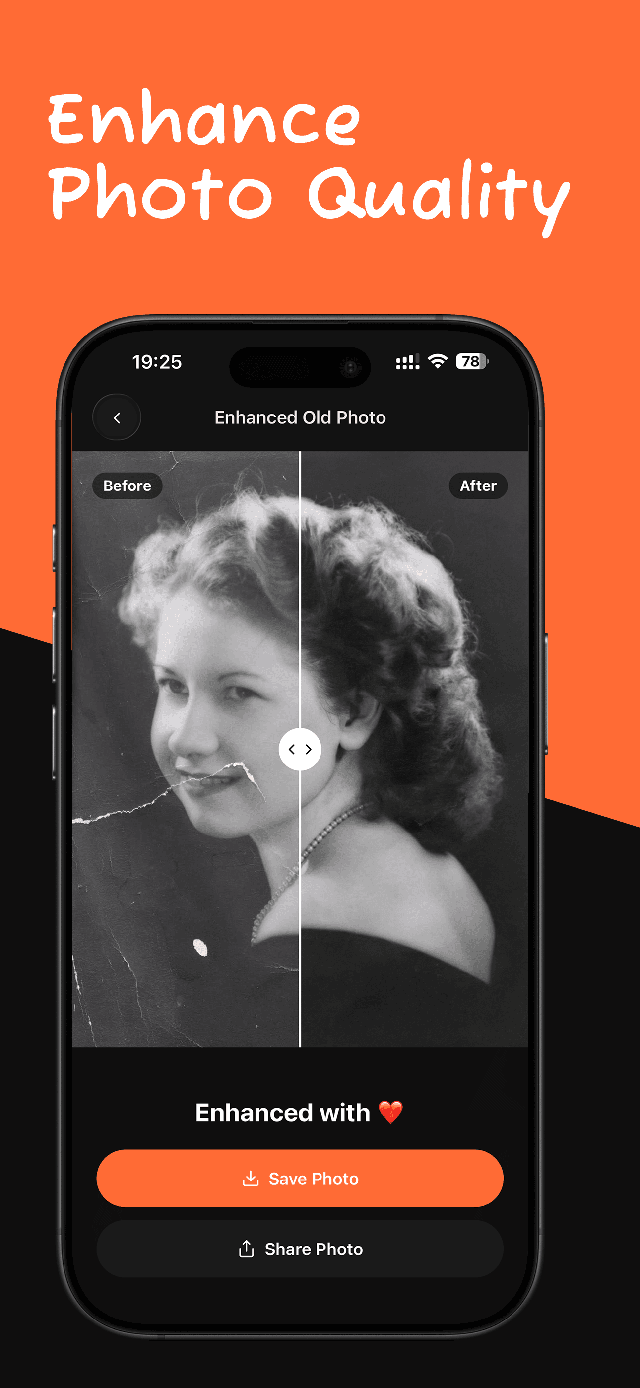 Enhance photo quality of a torn black and white portrait